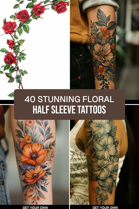 Looking for the perfect floral half sleeve tattoo ideas? Explore these 40 gorgeous designs that celebrate nature's beauty! From intricate roses and whimsical wildflowers to vibrant hibiscuses, you'll find inspiration for a stunning forearm tattoo. Discover helpful tips for coloring and caring for your tattoo to keep it vivid and fresh-looking over time. Get ready to turn heads with a meaningful piece of body art that showcases your love for florals. Let's bring your creativity to life with these inspiring floral designs! Floral Half Sleeve Tattoo Forearm, Cherry Blossom Symbolism, Floral Half Sleeve Tattoo, Half Sleeve Tattoo Ideas, Rose Tattoo On Back, Half Sleeve Tattoos Forearm, Half Sleeve Tattoos, Sleeve Tattoo Ideas, Tattoo Forearm