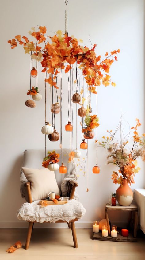 Decorate for autumn on a budget with these cheap and easy DIY fall decor ideas. From DIY fall centerpieces to DIY fall wreaths, there are plenty of fall crafts to choose from. Whether you are looking for fall decor for the porch or indoor fall decor, there's fall decorations for the entire home. Storefront Fall Display, Fall Leaves Window Display, Diy Window Display Ideas, Autumn Cafe Decor, Fall Lobby Decor, Gift Store Window Display, Simple Fall Backdrop, Fall Decor Maximalist, Fall Cafe Decor