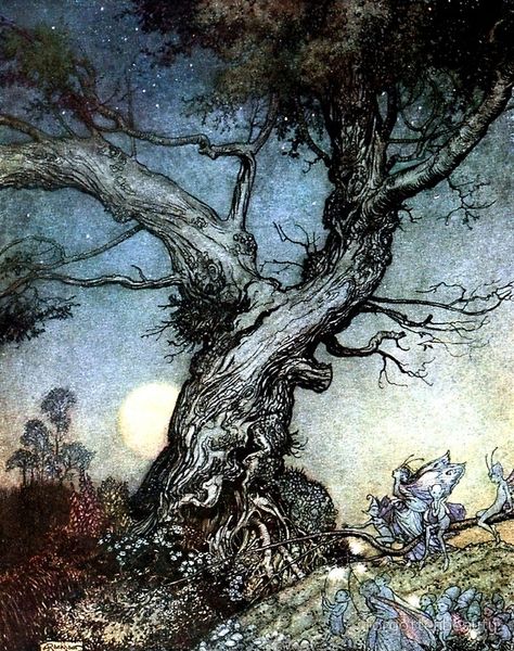 Fairy Folk Tree - Imagina - Arthur Rackham Kunst Inspo, 동화 삽화, Arthur Rackham, Forest Spirit, Fairytale Illustration, Spirited Art, Fairytale Art, Arte Inspo, Illustration Vintage