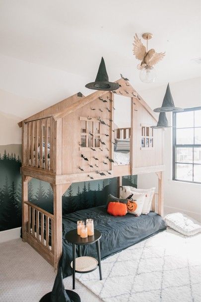 Pottery Barn Bunk Beds, Halloween Themed Bedroom, Halloween Bedroom Decor, Halloween Bedroom, Pb Kids, Kids Bunk Beds, Boys Bedroom Decor, Bedroom Decor Ideas, Spooky Vibes