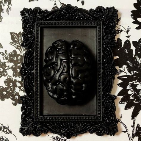 This *Mini* Victorian Gothic 3d Brain Wall Dcor Piece Is Made Of Epoxy Resin That Is Tinted And Hand-Poured. Quality, Solid, Durable Construction. Size: 3.75" 2.75" 1.0" The Back Of The Frame Comes With An Adhesive Triangle Hook To Enable You To Hang It On Any Wall With Little Damage. Perfect Way To Spruce Up Your Dcor With A Gothic Touch. Magnificent Item To Complement Your Preexisting Home Dcor. Great Collector's Item Or Macabre Gift For Those Who Appreciate The Weirder Side Of Life :) Weird Home Decor, Gothic Kitchen Decor, Gothic Gallery Wall, Wood Clothing Rack, Gothic Crafts, Witchy Wall Art, Macabre Decor, Halloween Heart, Gothic Wall Decor