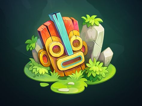 What's up Dribbble! Next small piece from our new game and it's a Tiki Mask! Hope you enjoy it! Tiki Concept Art, Tiki Mask Art, Idle Game, Props Concept, Tiki Mask, 2d Game Art, Casual Art, Isometric Art, Game Props