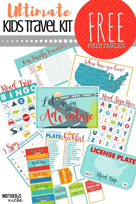 Road trips can be a disaster with littles, but with THIS TRAVEL KIT and all the FREE PRINTABLES to DIY, your trip could be bliss! Free Travel Printables, Kid Travel Kit, Fun Road Trip Games, Travel Binder, Kids Travel Activities, Travel Art Kit, Travel Printables, Road Trip Activities, Road Trip Games