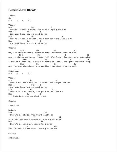 Reckless Love Chords (PDF) Reckless Love Cory Asbury, Ukulele Worship Songs, Christian Guitar, Worship Piano, Worship Chords, Piano Songs Chords, Cory Asbury, Christian Music Lyrics, Easy Ukulele Songs