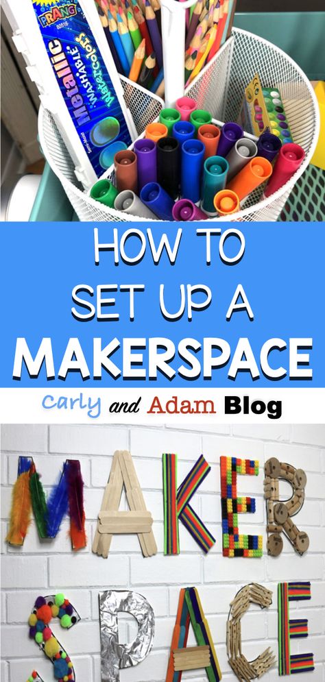 Maker Space Ideas Elementary Library, Middle School Makerspace Ideas, Makerspace Ideas Elementary, Maker Space Ideas High School, Maker Space Preschool, Makerspace Classroom Design, Library Makerspace Ideas Elementary, Maker Space Classroom Design, Makers Space Elementary