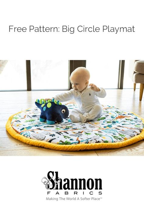 Made using our Dinoland Digital Cuddle® Kiwi and Solid Cuddle 3® Golden, this playmat is a soft, cozy spot for babies and toddlers to relax—and a wonderful spot for tummy time! #Cuddle #minky #minkyfabric #sewing #sew #sewingpattern #freesewingpattern #handmade #fabric #throwblanket #homedecor #baby #babyshower #newborn #kids #playroom #playmat Playmat Sewing Pattern, Diy Tummy Time Pillow, Play Mat Diy, Tummy Time Pillow, Baby Tummy Time, Tummy Time Mat, Cozy Spot, Baby Play Mat, Diy Pillows