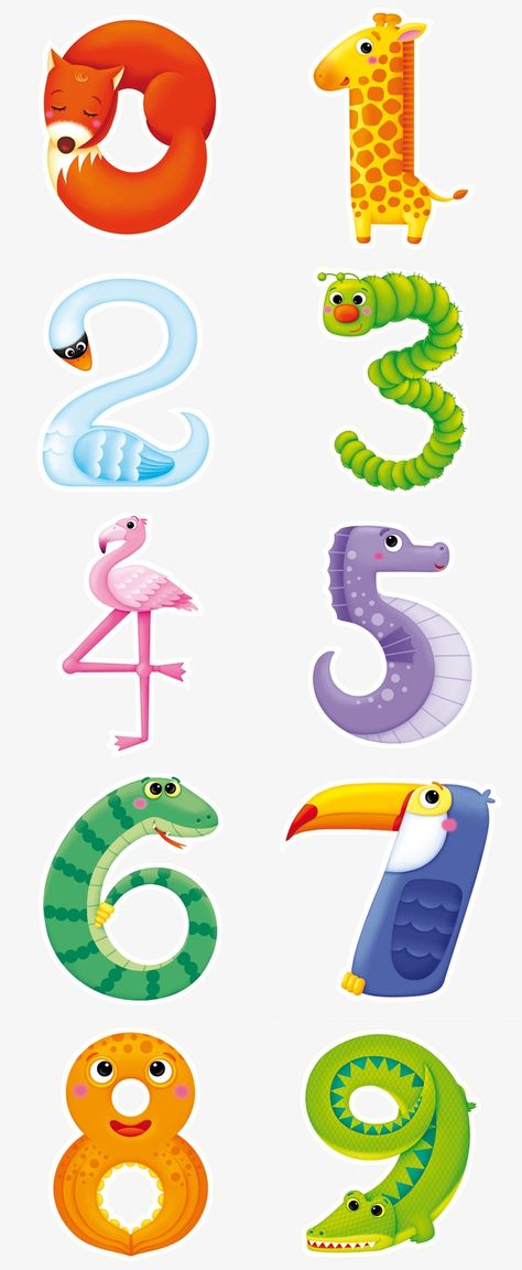 Numbers As Animals, Creative Number Design, Number Drawing Design, Numbers Design Art, Preschool Number Crafts, Town Cartoon, Numbers Cartoon, Cartoon Numbers, Autumn Town