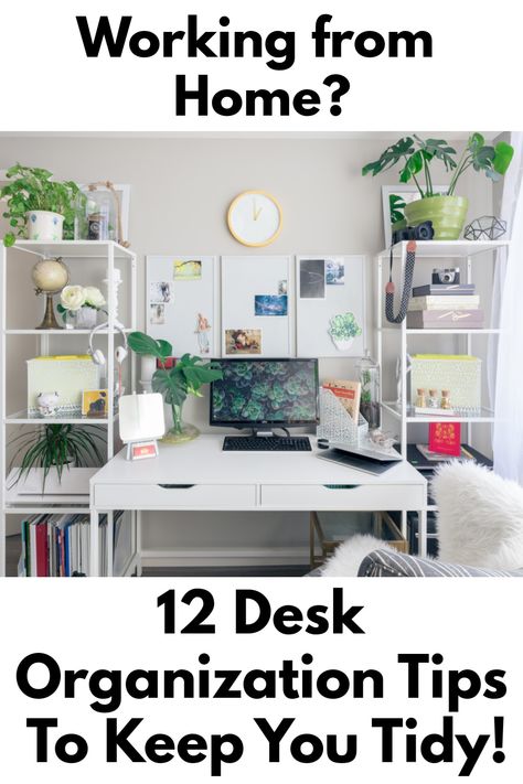 an organized desk, desk organization tips Desk Organization With Laptop, Standing Desk Organization Ideas, Desk Organization Multiple Monitors, Office Table Organization, Desk Organziation, Orhanized Desk, Organize My At Homeoffice, Work From Home Desk Setup, Ikea Standing Desk