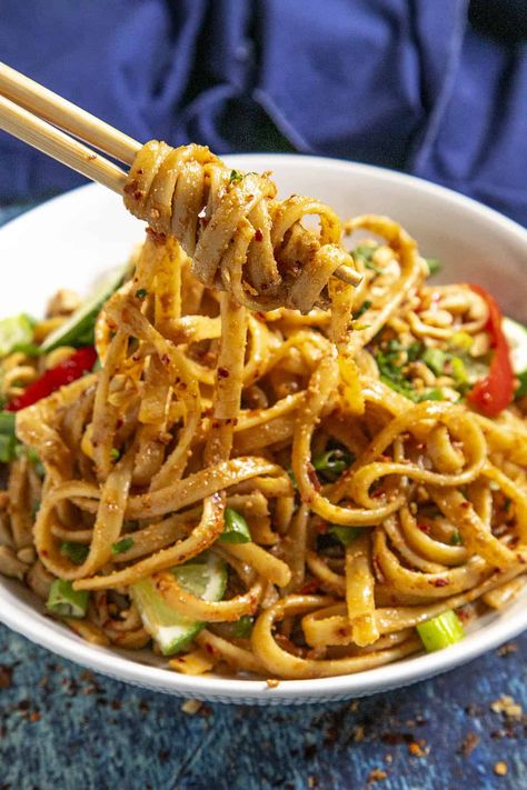 These irresistible Thai Peanut Noodles are comforting and packed with flavor, tossed in a crave-worthy peanut sauce, ready in minutes and easy to customize. Noodles And Peanut Sauce, Peanut Stir Fry Recipes, Thai Peanut Stir Fry, Peanut Satay Noodles, Peanut Noodles Recipe, Peanut Satay Sauce, Thai Peanut Noodles, Peanut Sauce Noodles, Asian Noodle Dishes