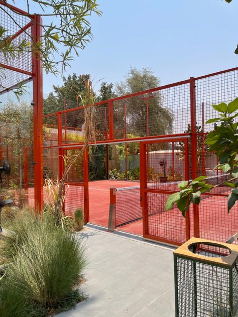 Paddle Tennis Court Design, Rooftop Pickleball Court, Pink Tennis Court, Tennis Club House, Paddle Court, Tennis Court Design, Sports Facility Architecture, Pink Tennis, Racquet Club