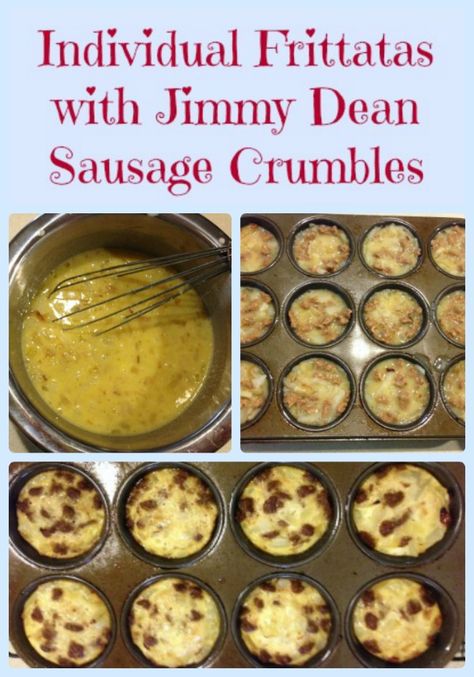 Jimmy Dean Frittata Copycat, Jimmy Dean Sausage Crumbles Recipes, Jimmy Dean Turkey Sausage Crumbles Recipes, Sausage Crumbles Recipes, Turkey Sausage Crumbles Recipe, Individual Frittatas, Jimmy Dean Sausage Recipes Breakfast, Jimmy Dean Sausage Recipes, Good Protein Snacks