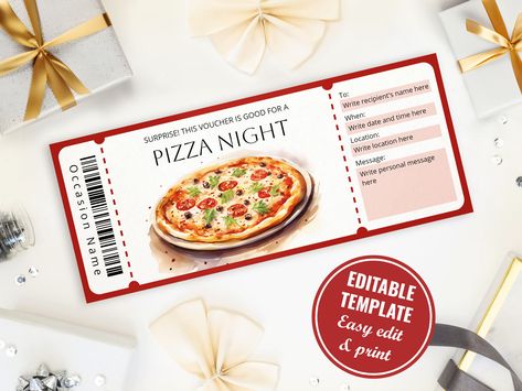 Editable Pizza Gift Certificate Template, Printable Pizza Night Gift Voucher, Surprise Pizza Coupon, Instant Download Pizza Voucher, Pizza Box Money Gift, Surprise Pizza, Pizza Box Invitation, Printable Pizza, Family Pizza Night, Pizza Gifts, Printable Gift Certificate, Handwritten Gifts