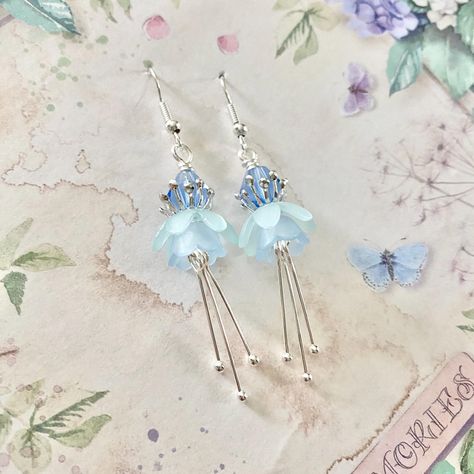 Aquamarine Flower Earrings, Birthday Gift For Best Friend, Sapphire Fairy Flower Earrings, Sky Blue Drop Earrings, Pale Blue Fairy Earrings These elegant aquamarine flower Earrings are inspired by the enchanting flowers in my garden, they have been made using pretty pale blue lucite flowers. They have matching coloured crystals in aquamarine, these crystals are so sparkly when they move. Finished with silver 925 huggie hoop ear wires and ornate floral bead caps. They are very light weight and ar Shoujo Life, Dusky Blue Wedding, Baby Blue Earrings, Blue Wedding Earrings, Blue Earrings Wedding, Blue Flower Earrings, Crystal Fairy, Blue Drop Earrings, Dusky Blue