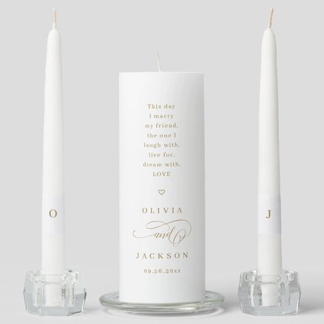 Gold simple elegant romantic script wedding unity candle set  Zazzle Wedding Unity Candle, Wedding Unity Candle Set, Unity Candle Set, Candle Lighting, Wedding Unity Candles, Candle Wedding, Unity Candle Sets, Wedding Unity, Unity Candle