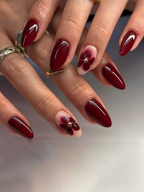 24 pièces Style Y2K Mignonnes Courtes Nail Patches En Forme D'amande Floral Rouge & Bordeaux, Pointes D'ongles Artificiels Réutilisables Avec Adhésif, Convient Pour Port Quotidien, Rendez-Vous, Thé De L'après-Midi, Extérieur Multicolore Simple,Charmant   ABS,PET,Carborundum Blocs de couleur,Géométrique,Unicolore,Plantes Ongles de couleur   Nail,Hand & Foot Care, size features are:Bust: ,Length: ,Sleeve Length: Almond Nails Cherry Red, Dark Cherry Red Nails French Tip Almond, Square Nails Burgundy, Dark Red Cherry Nails, Cherry Wine Nails With Design, Burgundy Brown Nails, Rich Nails Aesthetic, Cherry Red And Gold Nails, Dark Red Nails French Tip