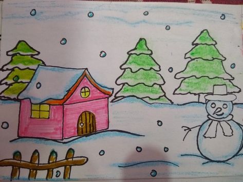 Winter Season Drawing For Kids, Season Drawing For Kids, Winter Season Drawing, Arts And Crafts For Kids, Drawing For Kids, Winter Season, To Draw, Crafts For Kids, For Kids