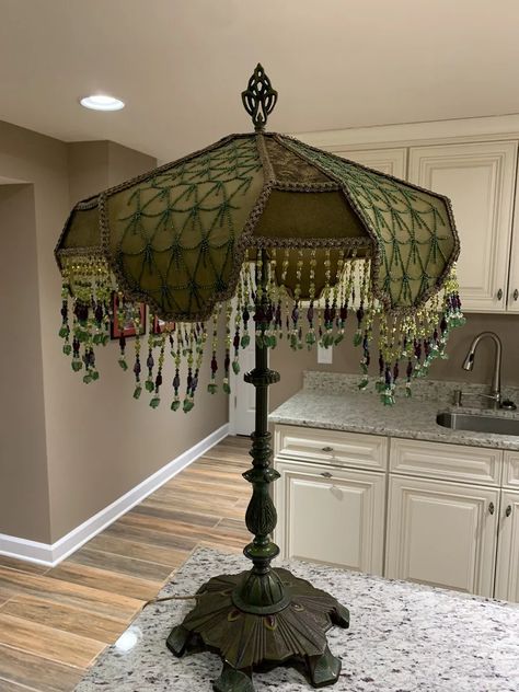 KATHLEEN CAID Breathtakingly Beautiful Beaded Table Lamp 12 Panel High Low | eBay Diy Lamp Shade Makeover, Victorian Lamp, Vintage Lampshades, Beaded Table, Bohemian Lamp, Antique Lamp Shades, Victorian Lamps, Lampshade Makeover, Victorian Lampshades