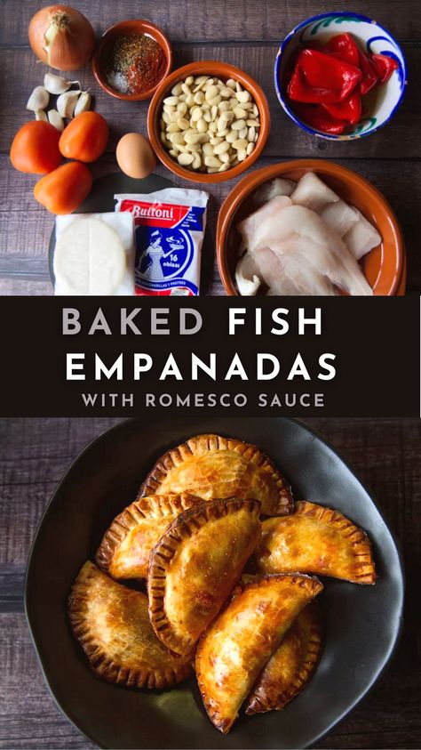 These little empanadas may be small but their flavor is huge, thanks to the homemade romesco sauce. Use any white fish and whip up the sauce then pop the mixture into empanada pastry into the oven. In around 15 minutes you'll have some tasty empanadas to share with friends or family. #empanadas #empanada #fishempanada #fishempanadas #tapas #spanishtapas #seafoodrecipe #seafood #fish #fishrecipes #snacks #appetizers #partyfood #spanishfood Fish Empanadas Recipe, Spanish Empanadas Recipe, Tapas Recipes Party, Easy Tapas, Homemade Empanadas, Baked Empanadas, Tapas Party, Romesco Sauce, Snacks Appetizers