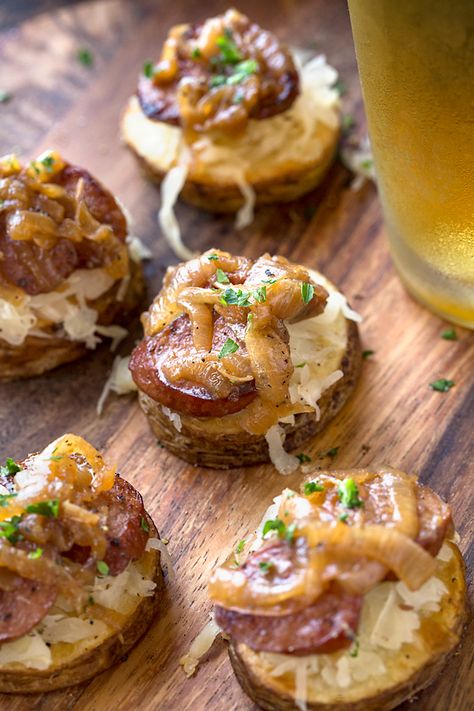 Sausage Halloween Food, Oktoberfest Appetizer, Braised Onions, Oktoberfest Recipes, German Appetizers, Oktoberfest Menu, Octoberfest Party, Food Glorious Food, German Food Authentic