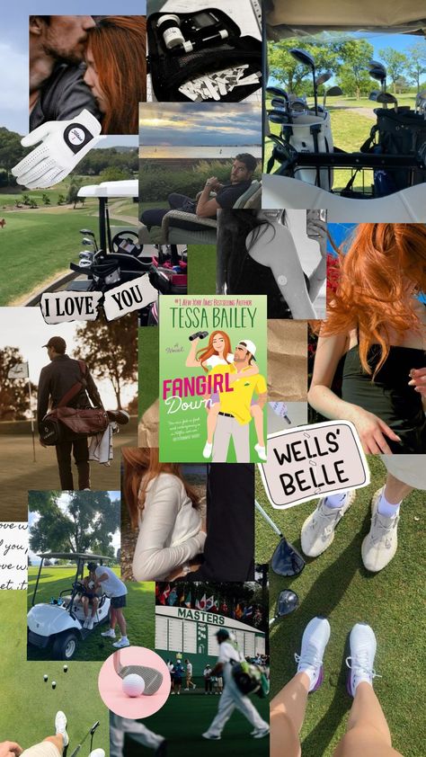 Fangirl Down by Tessa Bailey #fangirldown #tessabailey #fangirl #bookaesthetic #book #moodboard #golf The Au Pair Affair Tessa Bailey Aesthetic, Fangirl Down Tessa Bailey, Fan Girl Down Tessa Bailey, Tessa Bailey Books, Au Pair, Romance Books, Book Aesthetic, Bestselling Author, Literacy