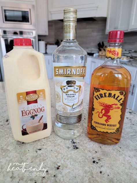 Smirnoff Whipped Cream Vodka Recipes, Egg Nog Drinks Alcoholic, Fireball Cocktail Recipes, Eggnog Alcoholic Drinks, Fireball Eggnog, Whipped Cream Vodka Recipes, Eggnog Cocktail Recipe, Fireball Cocktails, Eggnog Pie