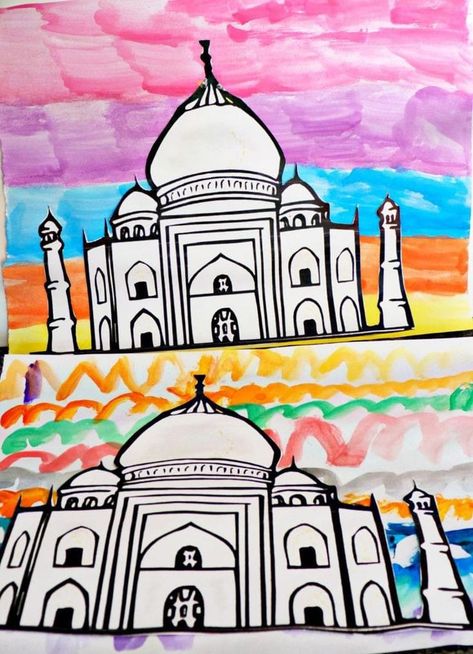 Around The World Preschool, Around The World Crafts For Kids, Taj Mahal Art, Tac Mahal, Around The World Theme, India Crafts, India School, Photography Bride, Elementary Art Projects