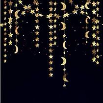 Moon Garland, Streamer Decorations, Eid Mubarak Decoration, Celestial Theme, Circle Garland, Banner Decor, Gold Party Decorations, Star Garland, Star Party