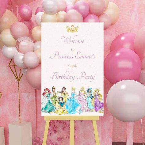 Princess Party Entrance, Princess Party Signs, Princess Party Welcome Sign, Disney Princess Backdrop Banner, Royal Princess Birthday Invitation, Princess Sign, Royal Birthday Party, Birthday Party Princess, Party Welcome Sign