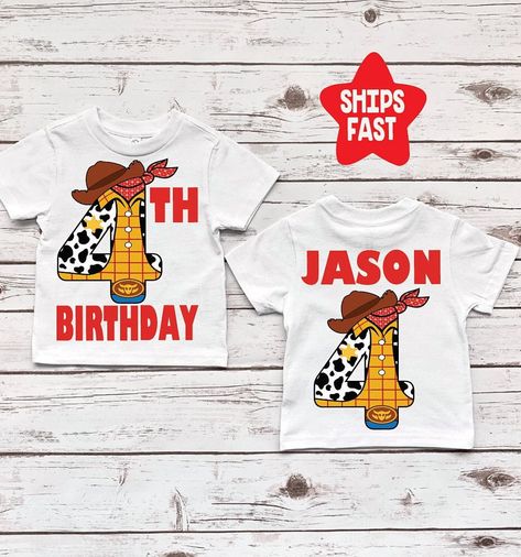 Buzz Birthday, Woody Birthday, Toy Story Buzz, Custom Toys, Toy Story Birthday, Birthday Shirt, 4th Birthday, Kids Tops, Toy Story