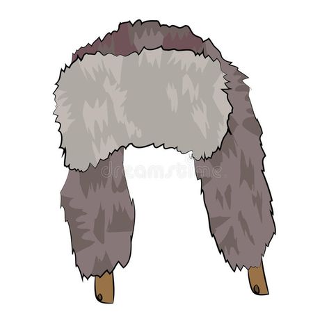 Russian fur hat cartoon vector illustration Trapper Hat Drawing, Fur Clothes Drawing, Russian Hat Drawing, Beanie Drawing, Russian Fur Hat, Hair With Hat, Hat Drawing, Hat Cartoon, Russian Hat