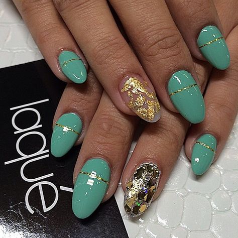 #Laque #laquenailbar #getlaqued Turquoise And Gold Nails, Teal And Gold Nails, Turquoise And Gold, Nail Bar, Teal And Gold, Gold Nails, Real Instagram Followers, Instagram Likes, Nail Artist