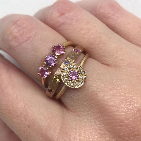 Sarah Gardner Jewellery, Sarah Gardner, Disc Ring, Rings Stack, Gold Ring Stack, Put A Ring On It, Pink Ring, Here Comes The Bride, Fine Jewellery