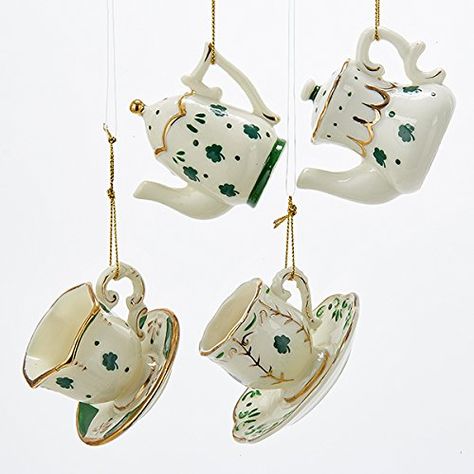 Kurt Adler 2 Porcelain Irish Cup  Teapot Ornaments Set OF 4 Assorted >>> Check this awesome product by going to the link at the image. (This is an affiliate link) Cup Christmas Ornaments, Christmas Teapot, Tea Room Decor, Beard Ornaments, Teapot Ornament, Irish Tea, Irish Christmas, Blue Teapot, Felt Snowman