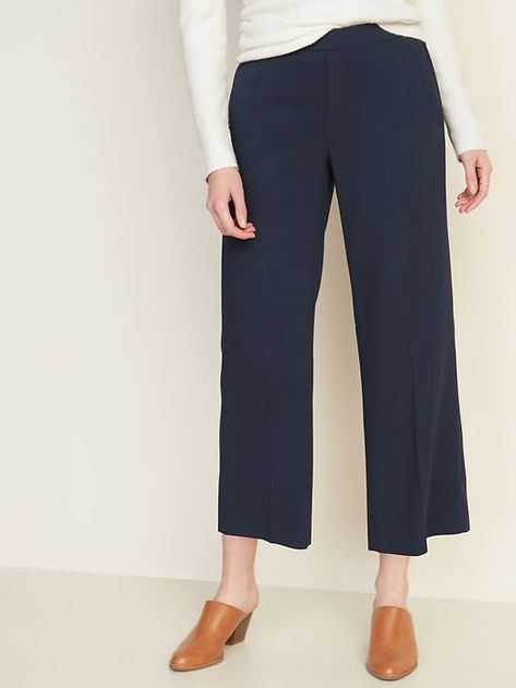 Work Outfit Ideas, In The Navy, Wide Leg Crop Pants, Culotte Pants, The Navy, Old Navy Pants, On Repeat, Clothing Styles, Navy Pants