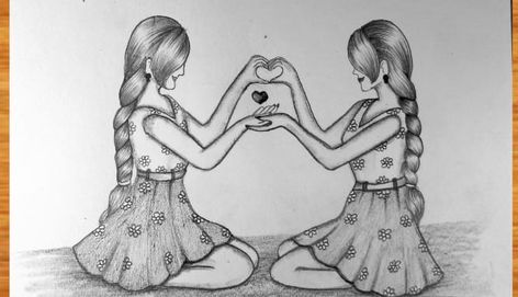 Drawings Friendship, Friendship Day Drawing, Best Friends Love, 2 Best Friends, Bff Drawings, Best Friend Love, Friendship Day, Friends Love, Friends In Love