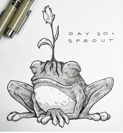 Animal Pen Drawings, Unique Drawings Creative Sketch, Drawing Frogs, Cameo Tattoo, Kunst Tattoos, Frog Drawing, Pen Art Drawings, Frog Art, A Frog