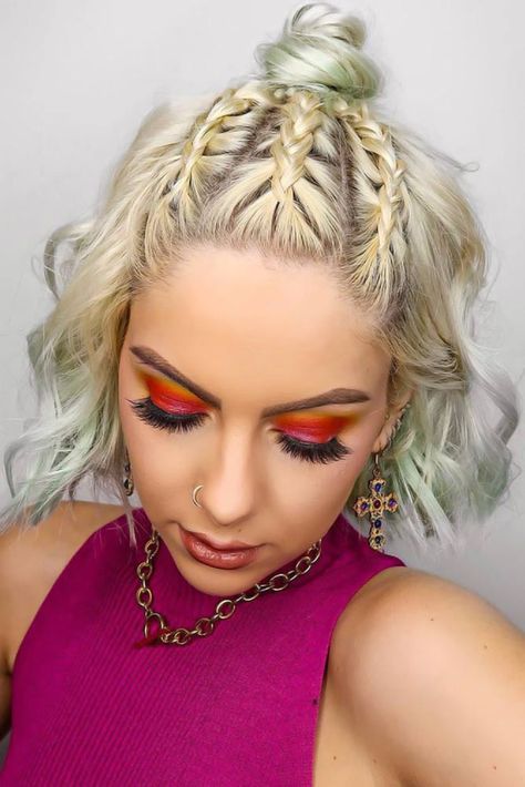 Buns Ideas, Short Hair Braids, Viking Hair, French Braid Hairstyles, Ideas For Short Hair, Short Braids, Peinados Fáciles Para Cabello Corto, Festival Hair, Short Hair Updo