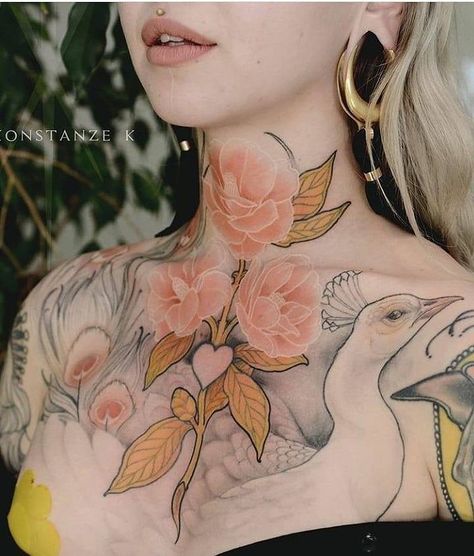 ❖ 𝕵𝖊𝖓 𝕿𝖔𝖓𝖎𝖈 ❖ (@jentonic) • Instagram photos and videos Flower Neck Tattoo, Throat Tattoo, White Ink Tattoo, Botanical Tattoo, Best Tattoo Designs, White Tattoo, Dream Tattoos, Feminine Tattoos, In Full Bloom