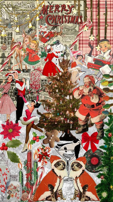 Indie Christmas Aesthetic, Indie Christmas, Vintage Nostalgia, Christmas Collage, Mid Century Christmas, Red Vintage, Christmas Is Coming, Christmas Aesthetic, Christmas Wallpaper