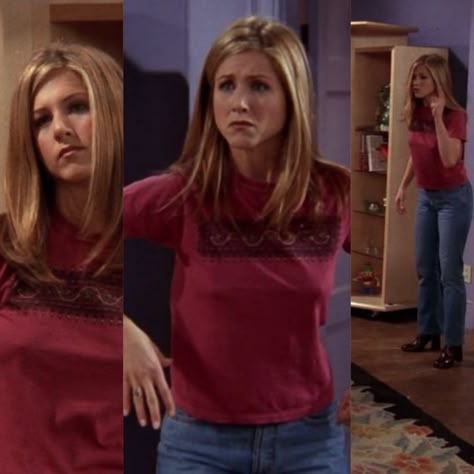 Rachel Green Outfits Casual Jeans, Rachel Green Jeans Outfit, Ross And Emily, Dress With Tshirt, Rachel Green Aesthetic, Rachel Green Fashion, Friends Outfit Ideas, Green Jeans Outfit, Rachel Outfits