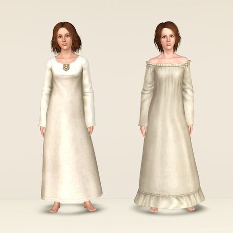 Sims 3 Medieval Cc, Medieval Nightgown, White Medieval Dress, Ts4 Mod, Sims Fashion, Medieval Shoes, Sims 4 Decades Challenge, Ts3 Cc, Sims Medieval