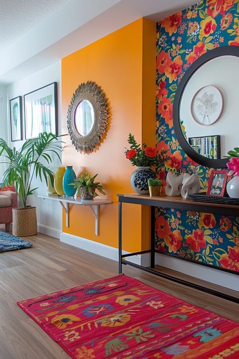 Vibrant Displays Indian Apartment, Indian Living Room Decor, Small Apartment Decorating Ideas, Interior Design Indian, Colorful Room Decor, Indian Living Room, Vibrant Decor, Bright Decor, Display Showcase