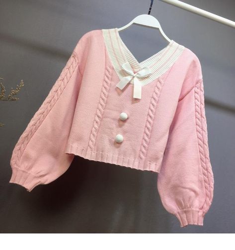 Pastel Knits, Preppy Mode, Kawaii Sweater, Knit Cropped Sweater, Knot Sweater, Mode Kawaii, Pull Rose, Short Sweater, Gender Fluid