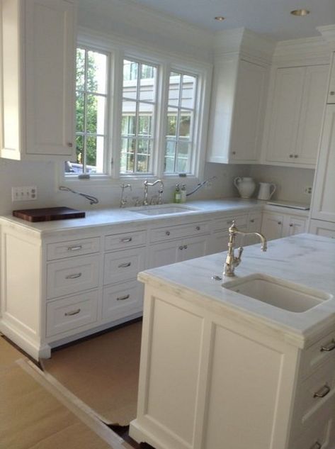 Conestoga Cabinets, Inset Kitchen Cabinets, Cabinets To Ceiling, Recessed Cabinet, Inset Cabinets, Prep Sink, Kitchen Marble, Crystal White, White Kitchen