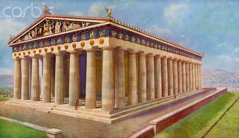 Painted Parthenon Greek Architecture, The Parthenon, Architecture Drawing Plan, Ancient Greek Architecture, Temple Architecture, Graphic Design Fun, Art Journal Inspiration, Ancient Greece, Ancient Greek