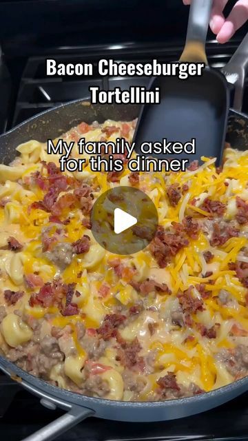 Jennifer LaRose on Instagram: "Bacon Cheeseburger Tortellini
By: cookingwithkatiecross
Ingredients
1 pound ground beef
6 slices of bacon cooked and chopped
½ yellow onion diced
1 tablespoon minced garlic
14.5- ounce petite diced tomatoes drained
½ cup heavy whipping cream
3 cups cheddar cheese
12 ounces cheese tortellini
Instructions
1.Bring a large pot of water to boil and cook the tortellini per the package instructions, drain and set aside (a small drop of olive oil will prevent pasta from sticking). In a large skillet over medium-high heat cook the slices of bacon until crispy then let them slightly cool and chop into pieces, set aside. In the same skillet add the onions and let them sauté for 2-3 minutes, add minced garlic and cook for 30-45 seconds until fragrant. Add the ground beef Cheese Tortellini With Ground Beef, Bacon Cheeseburger Tortellini, Ground Beef And Tortellini Recipes, Cheeseburger Tortellini, Leftover Bacon, Hamburger Helper, Cheese Burger, Hamburger Recipes, Cheese Tortellini