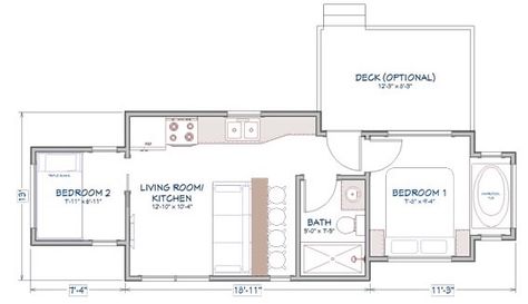 400 Sq. Ft. 2-Bedroom Fort Sumter Tiny House 400 Sq Ft House Plans 2 Bedroom, Small House Bedroom Design, Tiny House Plans 2 Bedroom, 400 Sq Ft House Plans, 400 Sq Ft Tiny House, 400 Sq Ft House, Tiny House 2 Bedroom, Bedroom Fort, House Plans 2 Bedroom