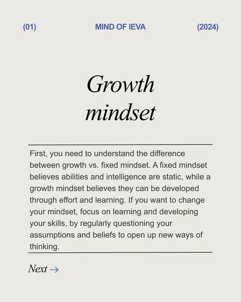 How to have a Growth Mindset ⬇️ Developing a growth mindset involves changing the way you think about your abilities and learning. Here are practical steps and strategies to help you cultivate a growth mindset. Swipe 👉🏻to read through the rest of my strategies that you can implement today! 1️⃣Fixed vs. Growth mindset: Understand that a fixed mindset believes abilities and intelligence are static, while a growth mindset believes they can be developed through effort and learning. 2️⃣View c... Fixed Mindset Vs Growth Mindset, Fixed Vs Growth Mindset, Growth Mindset Vs Fixed Mindset, Productive Lifestyle, Fixed Mindset, Successful Life, Change Your Mindset, Wellness Tips, Growth Mindset