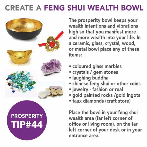 Prosperity Bowl, Feng Shui Tips For Wealth, Wealth Bowl, Feng Shui Basics, Feng Shui Guide, Fen Shui, Money And Abundance, Feng Shui Colours, How To Feng Shui Your Home