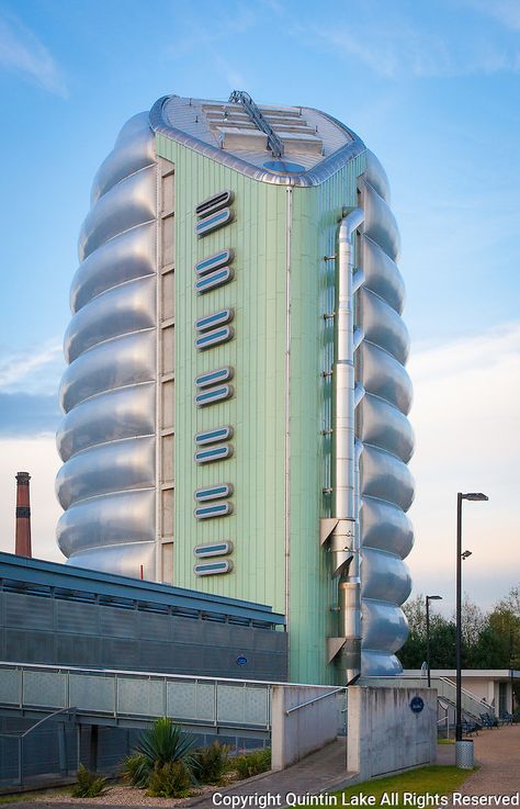 National Space Centre, Rocket Tower clad with ETFE pillows, Leicester. Architect: Nicholas Grimshaw Built: 2001. | Quintin Lake Photography Leicester Uk, Lake Photography, Space Center, Leicester, Leaning Tower Of Pisa, The National, Rocket, Interior Architecture, Tower